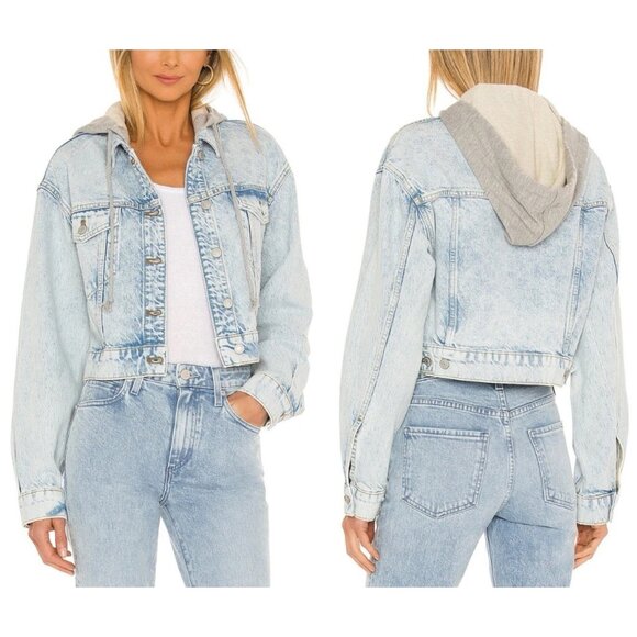 Free People Jackets & Blazers - Free People Brando Denim Jean Jacket Hoodie in Malta Wash Women’s Size Large
